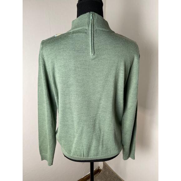 VTG Alfred Dunner Women's Wool Geometric Sequin Artzy Funnel Sweater Green PL - Picture 2 of 10